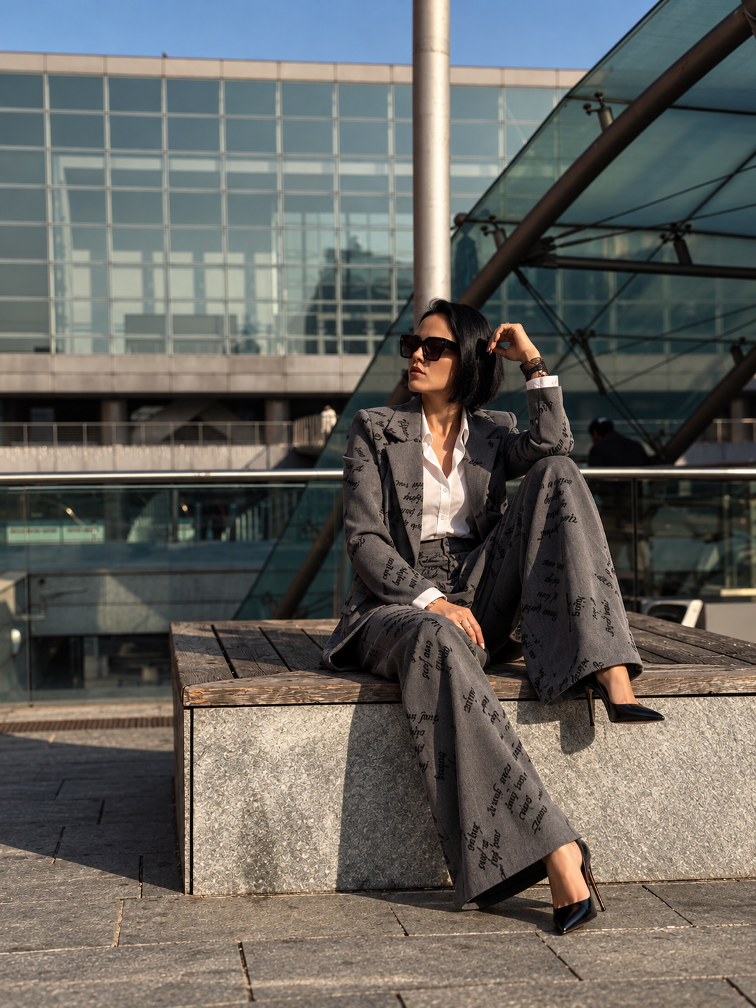 Completo Donna Urban Chic Grigio – Blazer e Pantalone Wide Leg