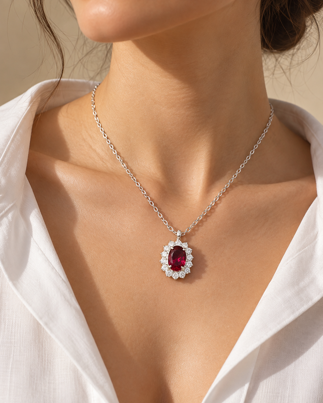 Collana Royal Ruby – Acciaio Inossidabile con Pietra Rosa