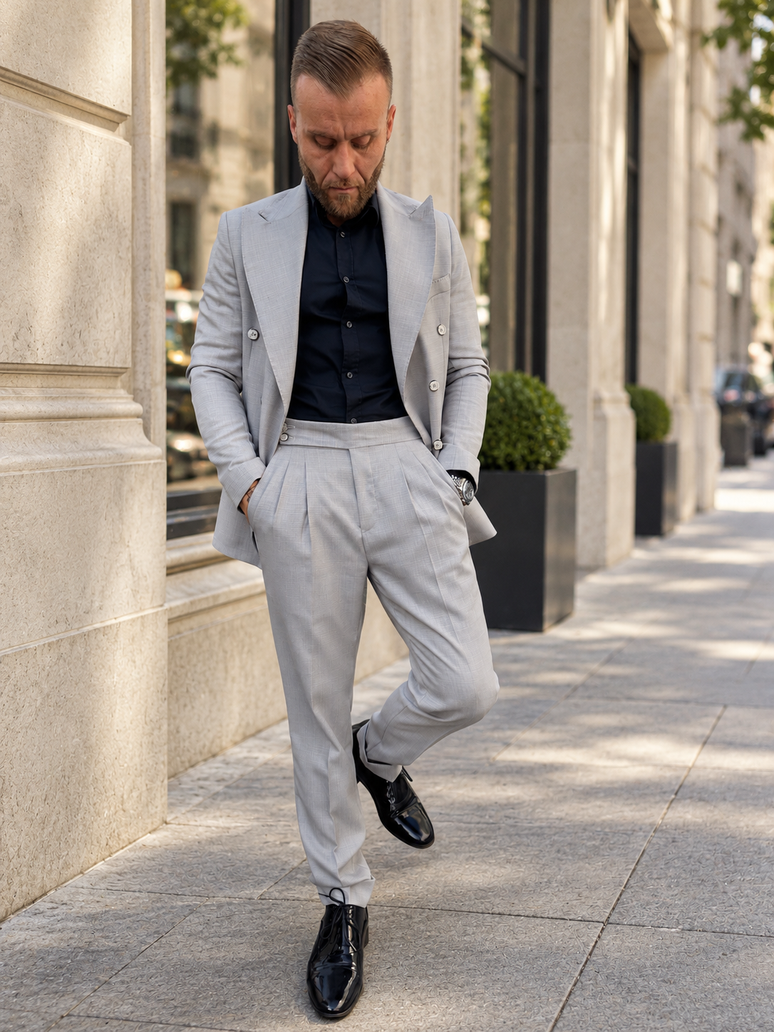 Milano Pearl – Completo uomo doppiopetto grigio perla