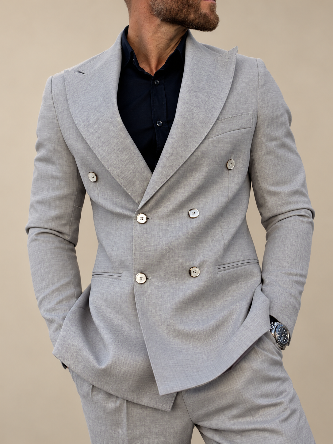Milano Pearl – Completo uomo doppiopetto grigio perla