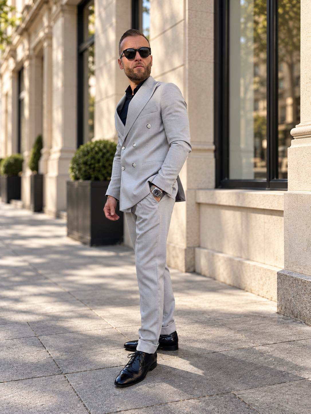 Milano Pearl – Completo uomo doppiopetto grigio perla