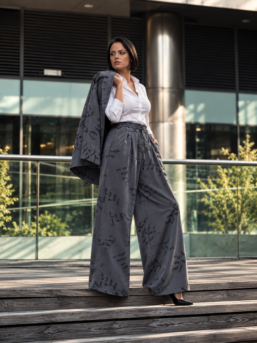 Completo Donna Urban Chic Grigio – Blazer e Pantalone Wide Leg