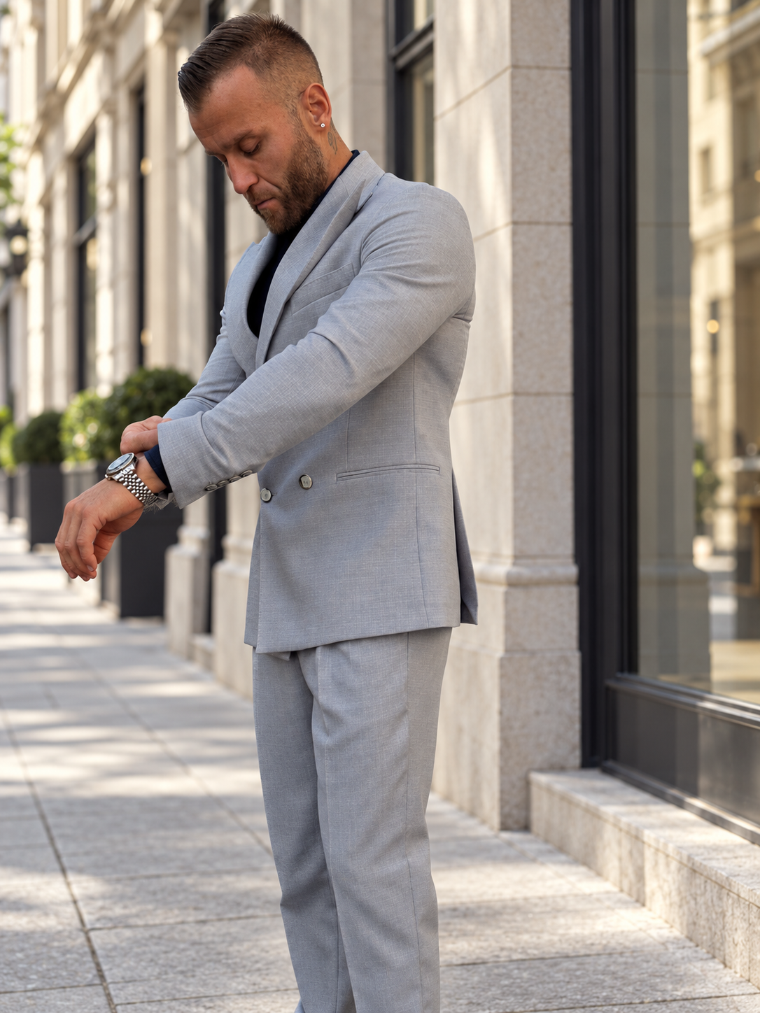 Milano Pearl – Completo uomo doppiopetto grigio perla